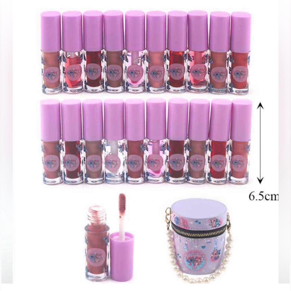 NEW Pearl Handle Stitch Purse Filled with 20 Lip Glosses
